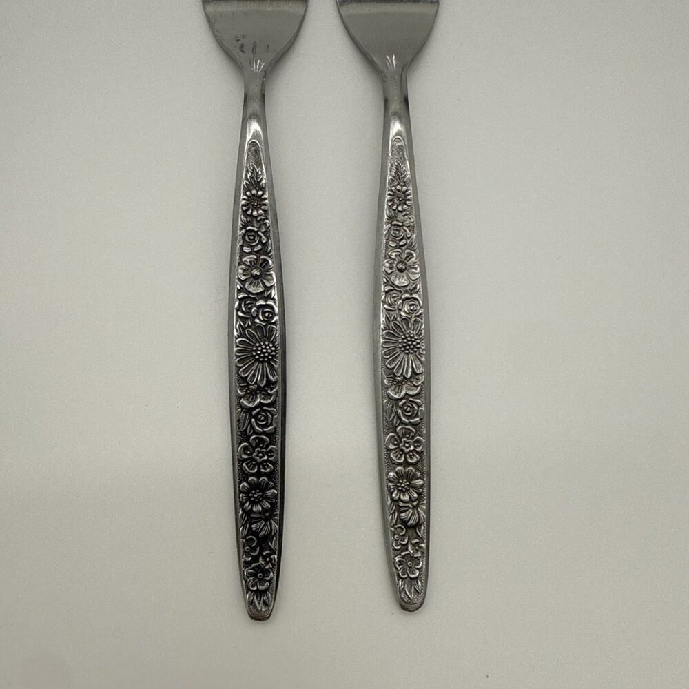 Vintage Stainless Steel Salad Forks Floral Japan Set Of 2 - Picture 3 of 5